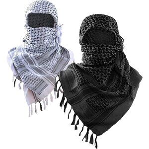Men Black/White 2pack Military Shemagh Tactical Desert Cotton Kefiyeh Scarf Wrap
